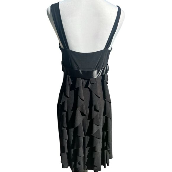 Cache Black Ruffle Cocktail Dress Ruched Sweetheart Satin Jewel Waist Accent 10 - Picture 5 of 12